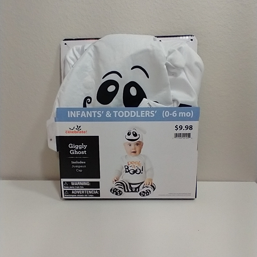 Giggly Ghost  Halloween Costume, Size Infant(0-6 Mo)  Jumpsuit With Cap, NWT